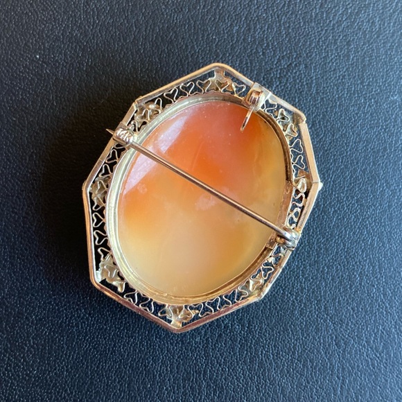 *HP* Antique Victorian 14k white gold filigree cameo hand carved brooch pendant - Picture 10 of 15